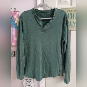 Lucky Brand Venice Burnout Henley Cotton Dexter Kill Shirt Mens Medium Green